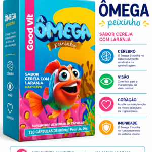 Ômega Peixinho Good Vit Sabor Cereja com Laranja 120 Cápsulas de 800mg