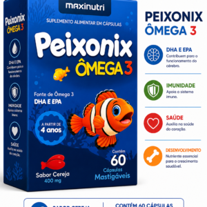 Peixonix Ômega 3 Maxinutri Sabor Cereja 400mg 60 Cápsulas Mastigáveis