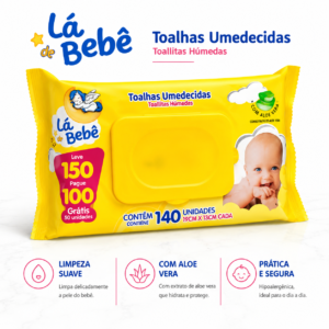 Lá de Bebê Toalhas Umedecidas 140 Unidades com Aloe Vera